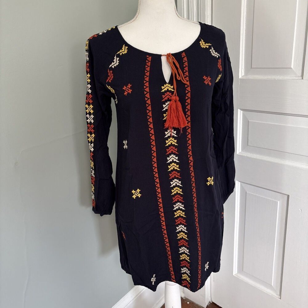 THML Boho Style‎ Long Sleeves Embroidered Women's Dress Size Small Aztec Peasant